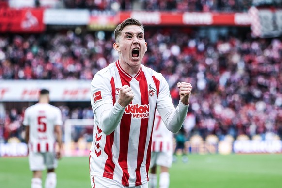 Fussball, Bundesliga Saison 2025/2026 29. Spieltag 1. FC K�ln - SV Werder Bremen 12.04.2026, RheinEnergieSTADION Torjubel 1. FC K�ln nach dem Tor zum 3-1 durch Isak Johannesson 1. FC K�ln, 18, der Tor ...