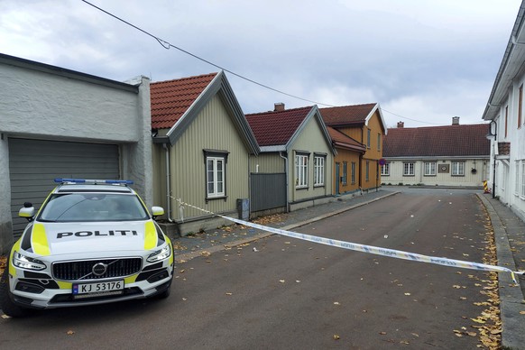 Police cordon off one of the sites where a man killed several people on Wednesday afternoon, in Kongsberg, Norway, Thursday, Oct. 14, 2021. The bow-and-arrow rampage by a man who killed five people in ...