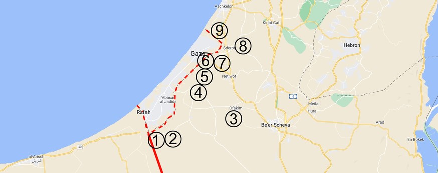 Die Angriffe vom letzten Samstag fanden grossmehrheitlich im Grenzgebiet um den Gazastreifen statt.