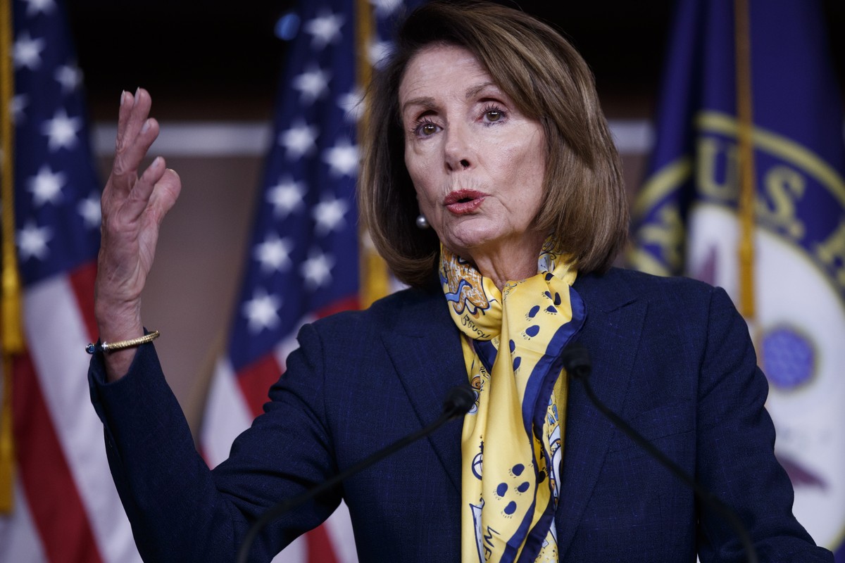 epa07316023 Speaker of the House Nancy Pelosi responds to a question from the news media during a press conference in the US Capitol in Washington, DC, USA, 24 January 2019. The Senate the same day vo ...