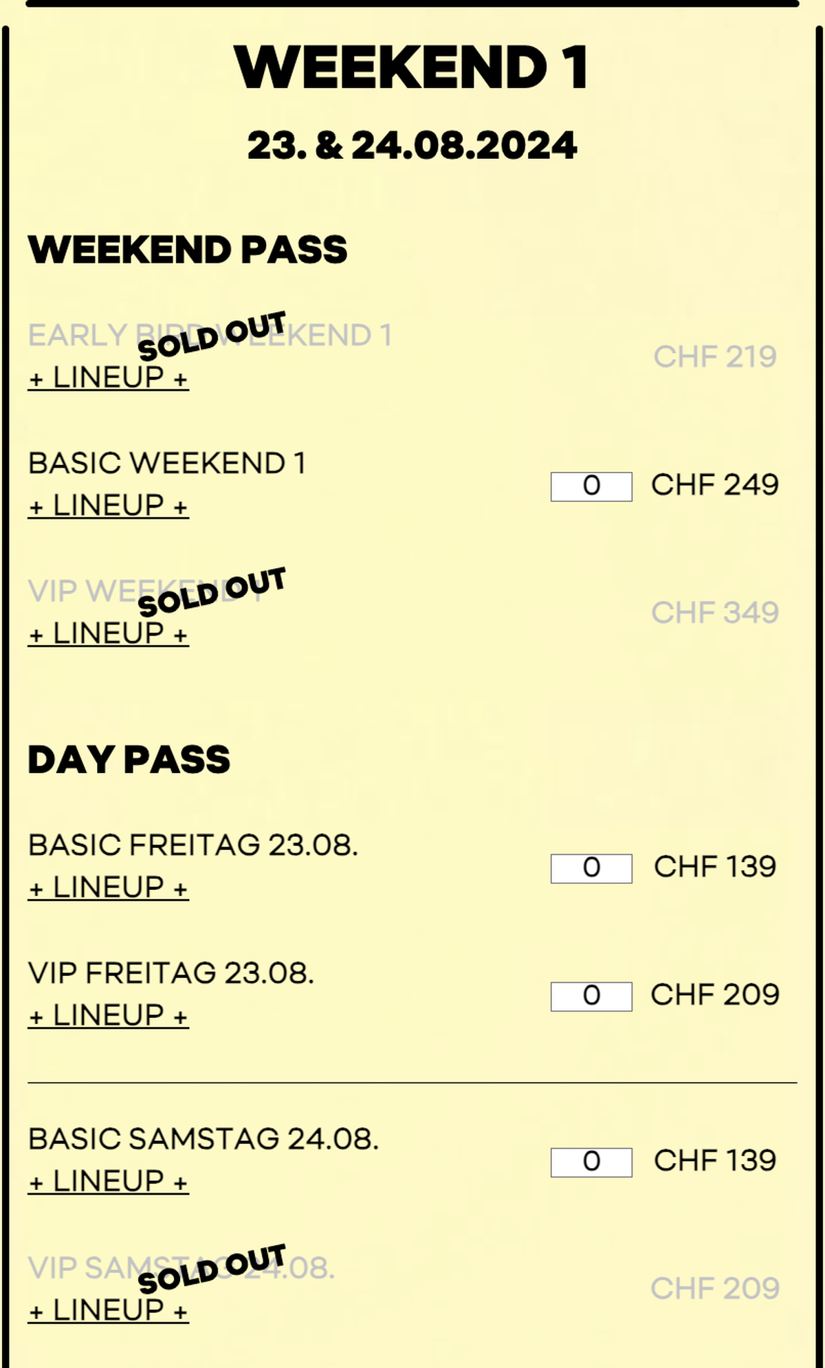 Verfügbare Tickets für das Zürich Openair.