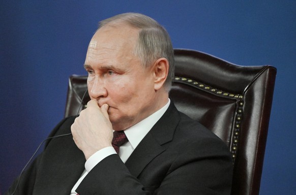 epa11348067 Russian President Vladimir Putin attends a meeting with students and faculty members of the Harbin Institute of Technology in Harbin, Heilongjiang province, China, 17 May 2024. The Russian ...