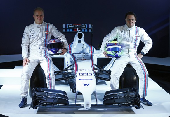 Der Finne Valtteri Bottas und Felipe Massa präsentieren ihr neues Auto.