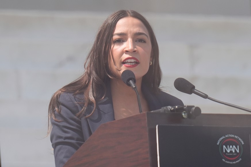 Rep. Alexandria Ocasio-Cortez, D-N.Y speaks during the March on Washington rally at the Lincoln Memorial on the National Mall, Friday, Aug. 28, 2026 in Washington. (AP Photo/Manuel Balce Ceneta)
March ...