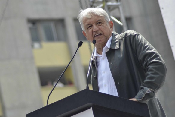 Mexico&#039;s President-elect Andres Manuel Lopez Obrador speaks at a rally commemorating the 50th anniversary of a bloody reprisal against students, at the Tlatelolco Plaza in Mexico City, Saturday,  ...