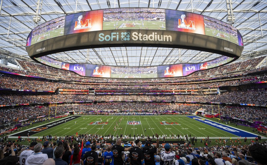 FILE - A general view of the interior of SoFi Stadium during Super Bowl 56 football game between the Los Angeles Rams and the Cincinnati Bengals Sunday, Feb. 13, 2022, in Inglewood, Calif. The 2026 Wo ...