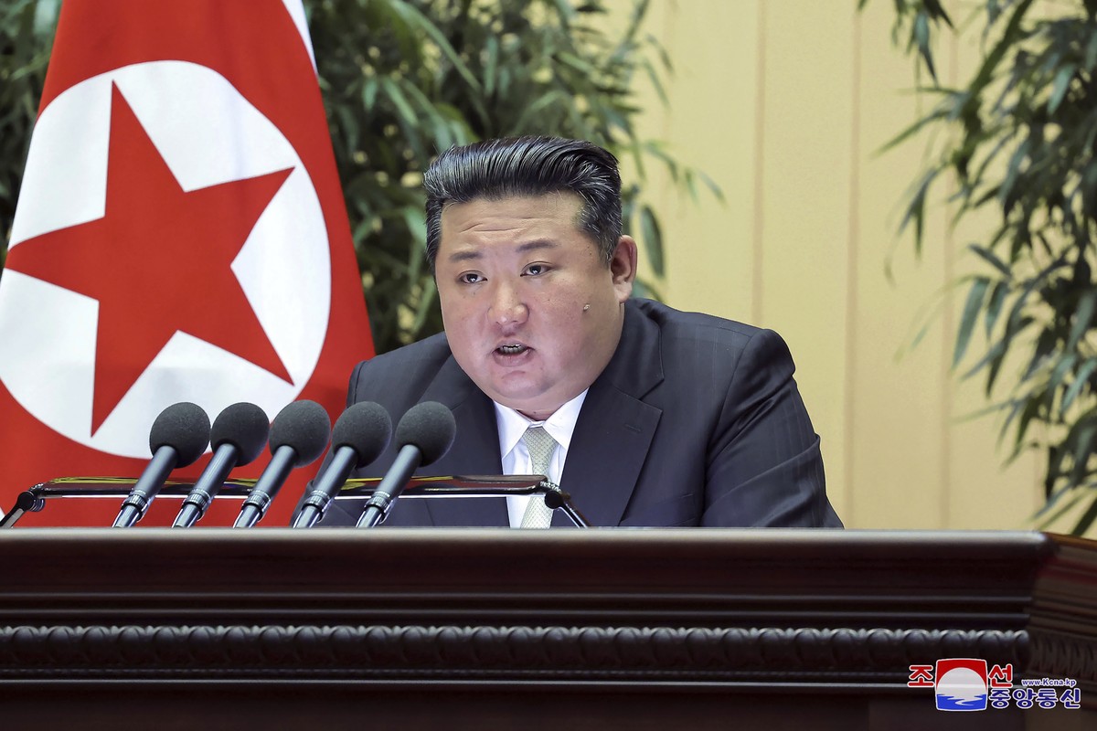 In this photo provided by the North Korean government, North Korean leader Kim Jong Un delivers a speech during a meeting in Pyongyang, North Korea, on Nov. 15, 2024. Independent journalists were not  ...