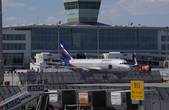 Airbus A320-200 &quot;A. Voznesensky&quot; passengers plane of Russian Aeroflot Airlines is parked at Munich International Airport in Munich, Germany, Wednesday, Aug. 10, 2022. Russian planes have bee ...
