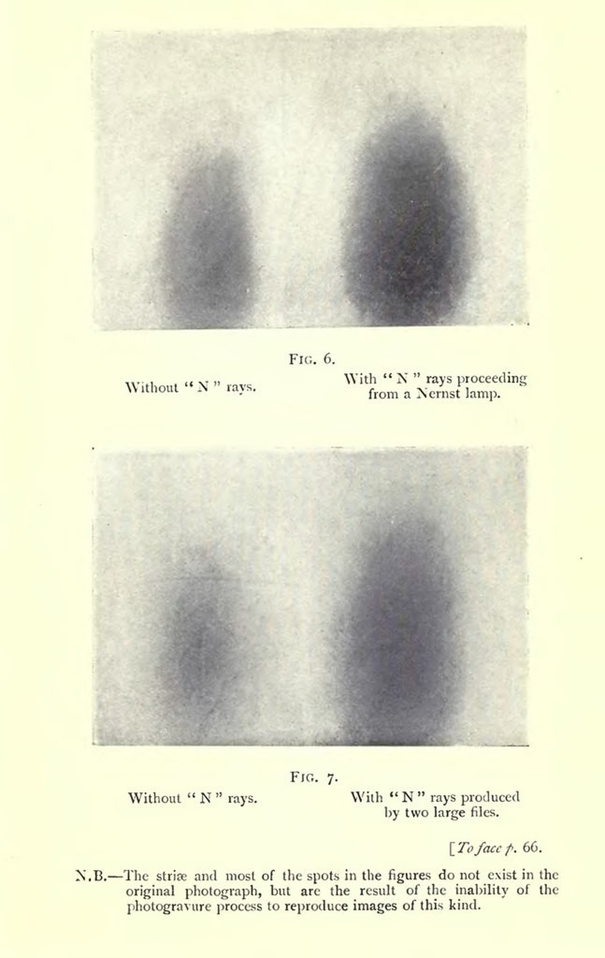 Photogravures supposées mettre en évidence les rayons N, dans une communication faite par Blondlot à l'Académie des sciences.
https://commons.wikimedia.org/w/index.php?title=File:"N"_Ra ...