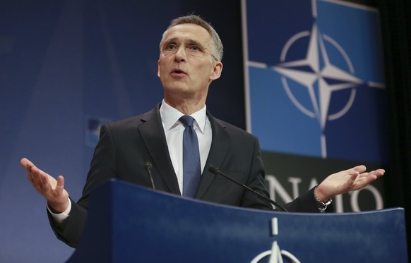 epa06632271 (FILE) - North Atlantic Treaty Organization (NATO) Secretary General Jens Stoltenberg speaks at a news conference at the NATO headquarters in Brussels, Belgium, 15 March 2018, (reissued 27 ...