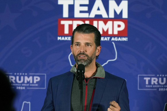 FILE - Donald Trump Jr., speaks at a rally for his father, Republican presidential candidate, former President Donald Trump, in Laconia, N.H., Jan. 22, 2024. A federal appeals court rejected an appeal ...
