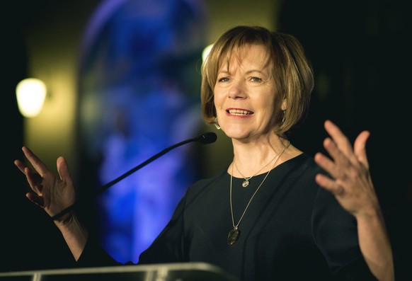 FILE - In this Jan. 10, 2015, file photo, Minnesota Lt. Gov. Tina Smith speaks in St. Paul, Minn. Smith is a possible replacement to fill U.S. Sen. Al Franken&#039;s seat after he announced his resign ...