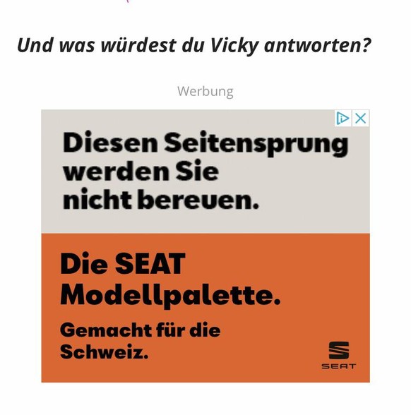 Â«Ich kann ihn nicht vergessen, obwohl er mich betrogen hat â¦Â»\nDie Werbung passt wie die Faust aufs Auge ð