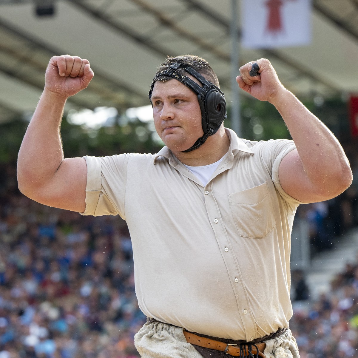 Nick Alpiger im 1. Gang des Jubilaeums Schwingfest 125 Jahre ESV am Sonntag, 8. September 2024 in Appenzell. (KEYSTONE/Urs Flueeler).