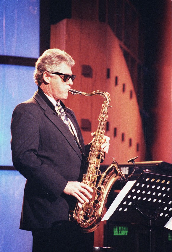 Arkansas Gov. Bill Clinton plays saxaphone on Arsenio Hall&#039;s late-night show in Los Angeles in this June 3, 1992 photo. Once it was rare for Washington bigwigs to risk their dignity for laughs on ...