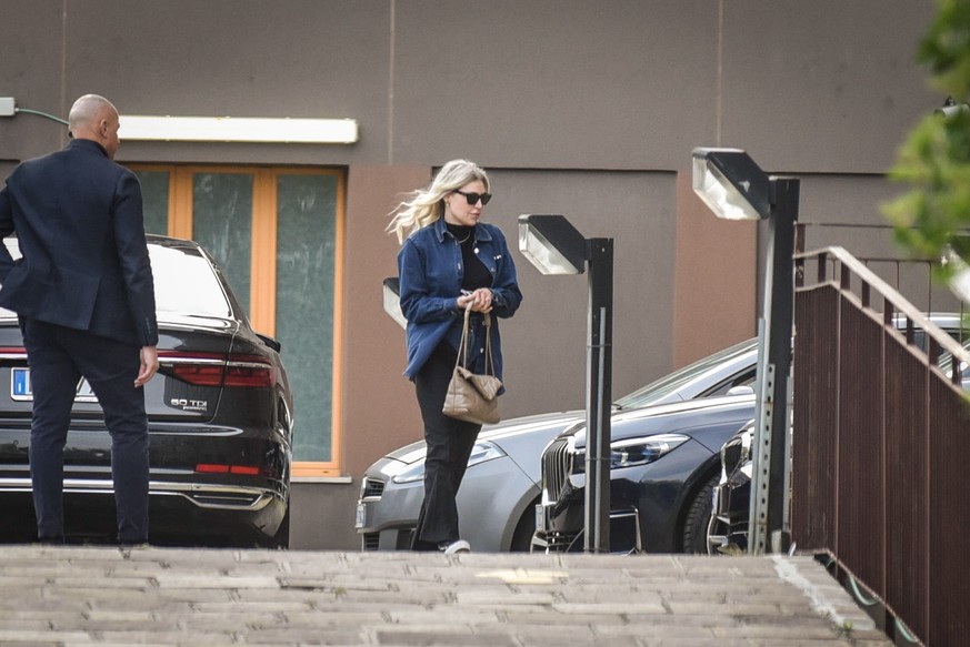 epa10561871 Silvio Berlusconi&#039;s daughter Barbara arrives at the San Raffaele hospital where the former premier is hospitalized, in Milan, Italy, 06 April 2023. A bulletin issued by Berlusconi&#03 ...