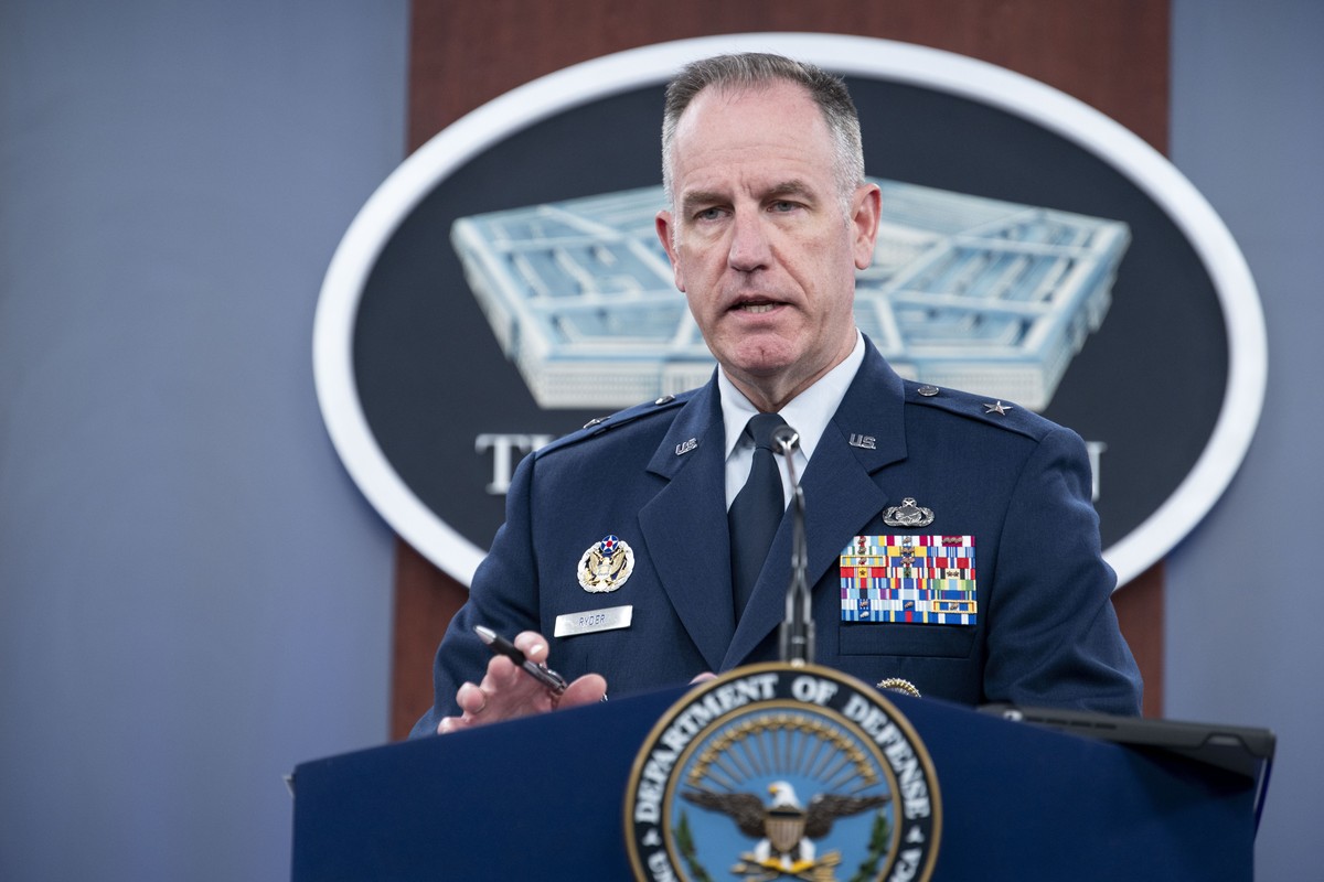 Pentagon spokesman Air Force Brig. Gen. Patrick Ryder speaks at the Pentagon on Thursday, Oct. 26, 2023 in Washington. The U.S. military launched airstrikes early Friday on two locations in eastern Sy ...