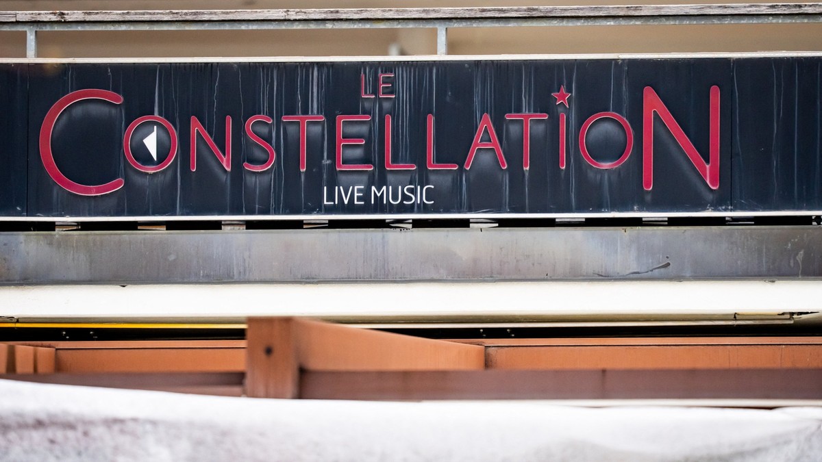 This photograph shows the sign indicating the bar Le Constellation displayed on its facade, where a fire ripped through the venue during New Year's Eve celebrations in the Alpine ski resort town  ...