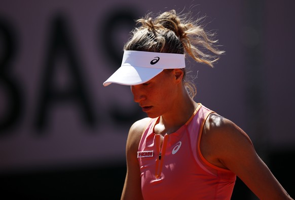 epa09241245 Viktorija Golubic of Switzerland during the 1st round match against Anett Kontaveit of Estonia at the French Open tennis tournament at Roland Garros in Paris, France, 01 June 2021. EPA/YOA ...