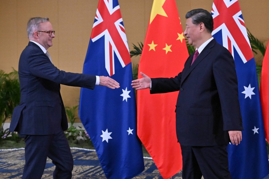 ANTHONY ALBANESE G20 BALI, Australias Prime Minister Anthony Albanese meets Chinas President Xi Jinping in a bilateral meeting during the 2022 G20 summit in Nusa Dua, Bali, Indonesia, Tuesday, Novembe ...