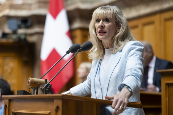 Nationalraetin Priska Seiler Graf, SP-ZH, spricht waehrend der Sommersession der Eidgenoessischen Raete, am Mittwoch, 18. Juni 2025 im Nationalrat in Bern. (KEYSTONE/Anthony Anex)