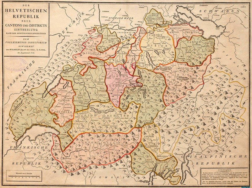 «Der Helvetischen Republik neue Cantons und Districts Eintheilung im Augstmonat 1798».