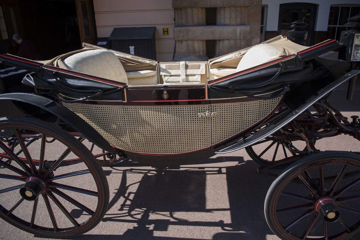 The Ascot Landau, open carriage, which will be used in the case of dry weather, for the wedding of Britain's Prince Harry and Meghan Markle, during preparations in the Royal Mews at Buckingham Pa ...