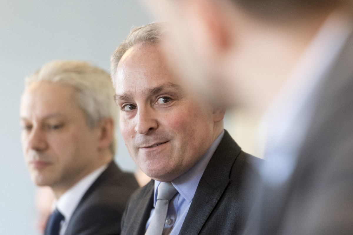 Markus Hungerbuehler, CVP-Parteipraesident und Stadtratskandidat, spricht anlaesslich der Pressekonferenz der CVP, FDP und SVP ihrer "Top5-Kandidaten" zur aktuellen links-gruenen Stadtpoliti ...