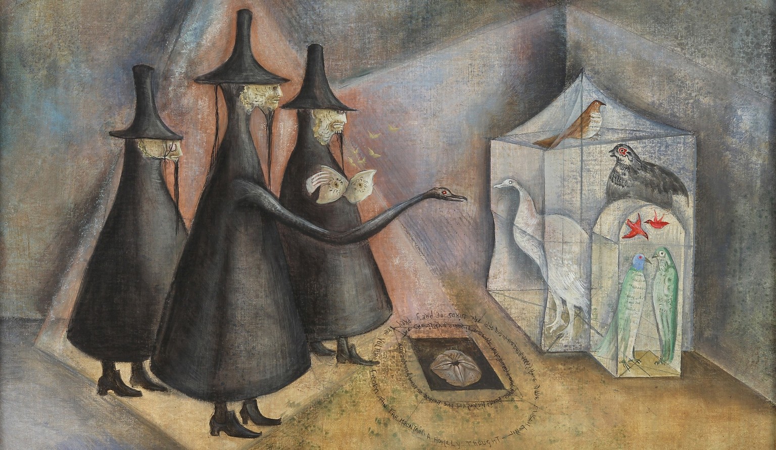 «The Birdmen of Burnley», gemalt von der britisch-mexikanischen Surrealistin Leonora Carrington, 1970.