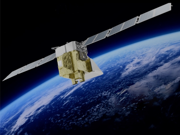 Eine Visualisierung von MethaneSAT einem neuen Satelliten, der Methanemissionen misst.