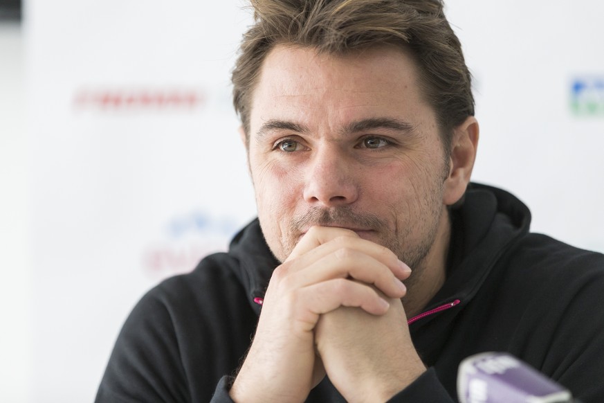 Stan Wawrinka speaks during the press conference ahead of the 2018 tennis season, Friday, December 1, 2017 in Geneva, Switzerland. (KEYSTONE/Cyril Zingaro)