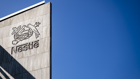 epa11562725 The logo of Swiss food and drink giant Nestle is pictured on the company&#039;s headquarters, in Vevey, Switzerland, 24 August 2024. EPA/JEAN-CHRISTOPHE BOTT