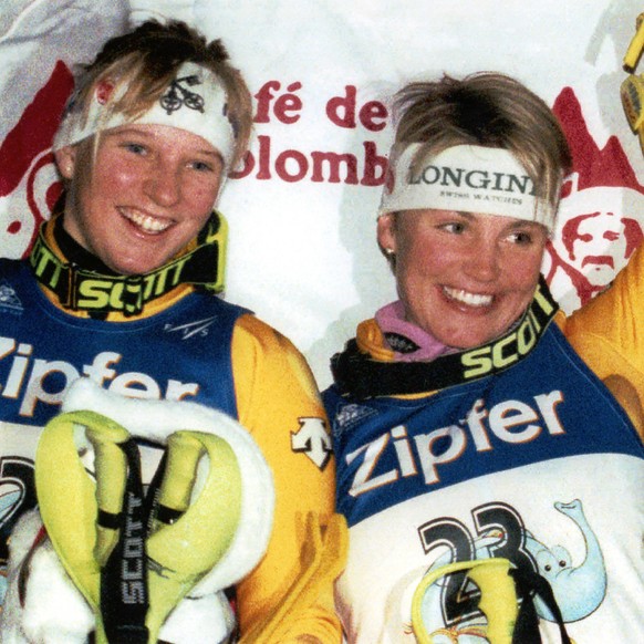 Doppelsieg! Im Januar 1996 gewinnt Sonja Nef (rechts) den Slalom von Sestrière vor Marlies Oester.<br data-editable="remove">