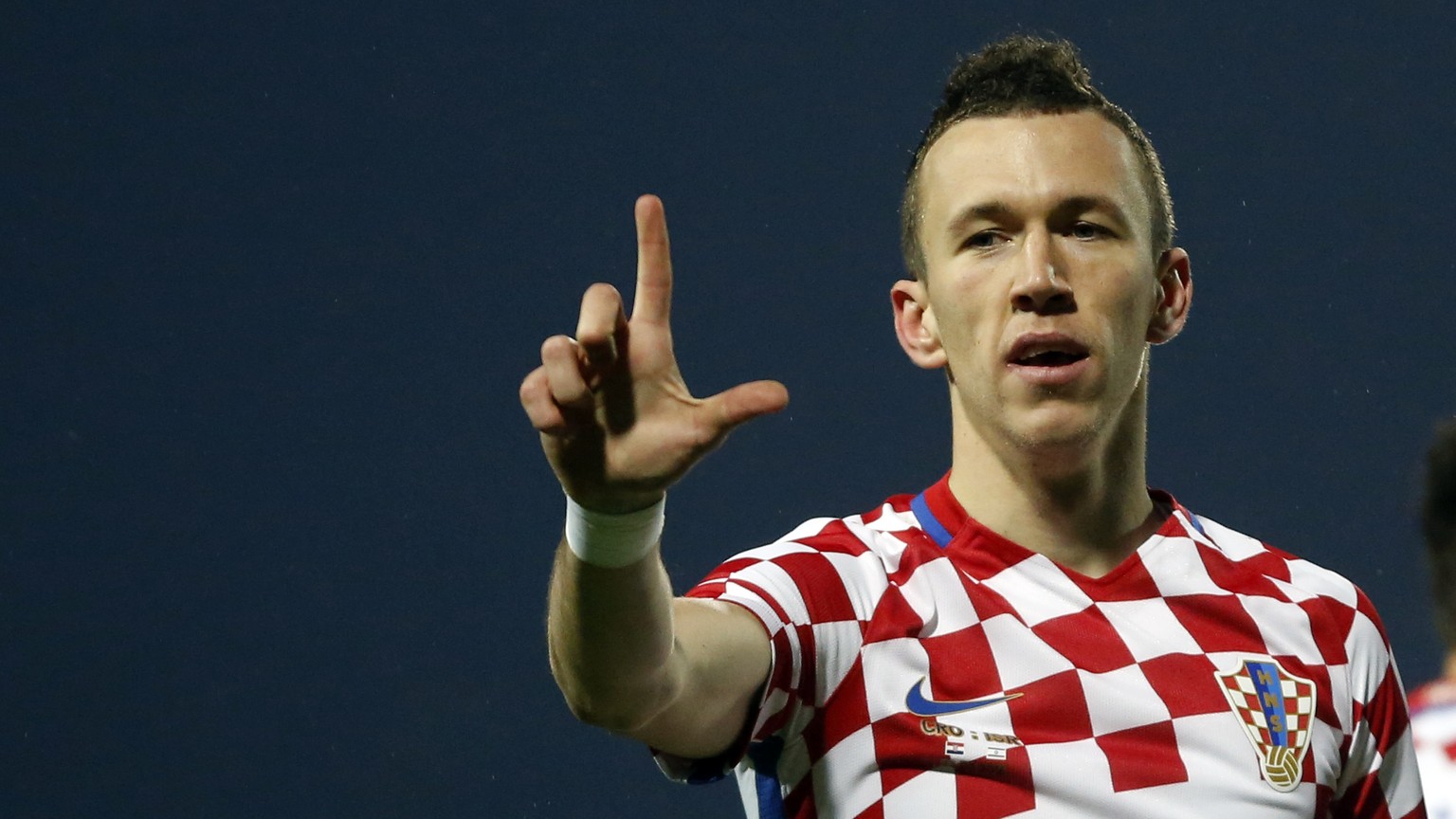 Croatia&#039;s Ivan Perisic celebrates his goal during the international friendly soccer match between Croatia and Israel in Osijek, Croatia, Wednesday, March 23, 2016. (AP Photo/Darko Bandic)