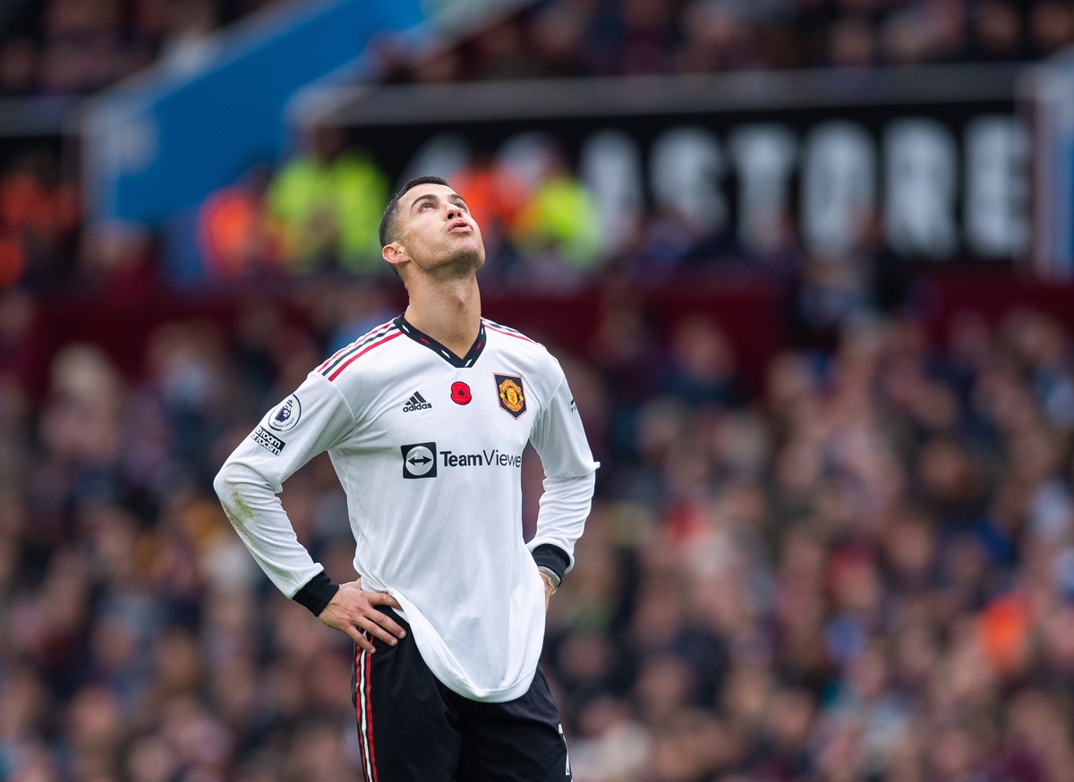 epa10321057 (FILE) - Manchester United's Cristiano Ronaldo reacts after the English Premier League soccer match between Aston Villa FC and Manchster United FC at Villa Park in Birmingham, Britain ...
