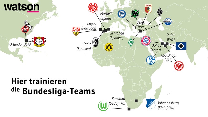 Sie nehmen weitere Reisen in Kauf: Hier bereiten sich die 18 Bundesligisten auf die Rückrunde vor.