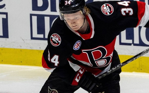 AHL 2022: AMERICANS VS SENATORS OCT 19 October 19, 2022: Belleville Senators forward Roby Jarventie 34 takes a shot in the second period agains the Rochester Americans. The Rochester Americans hosted  ...