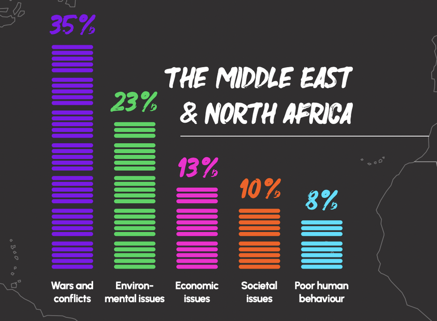 Im Nahen Osten sowie in Nordafrika steht die Umweltproblematik an zweiter Stelle.