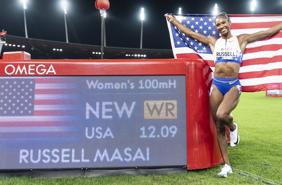 <p><strong>27. August 2026:</strong> Masai Russell (USA), 100 m Hürden, 12,09 s.</p>