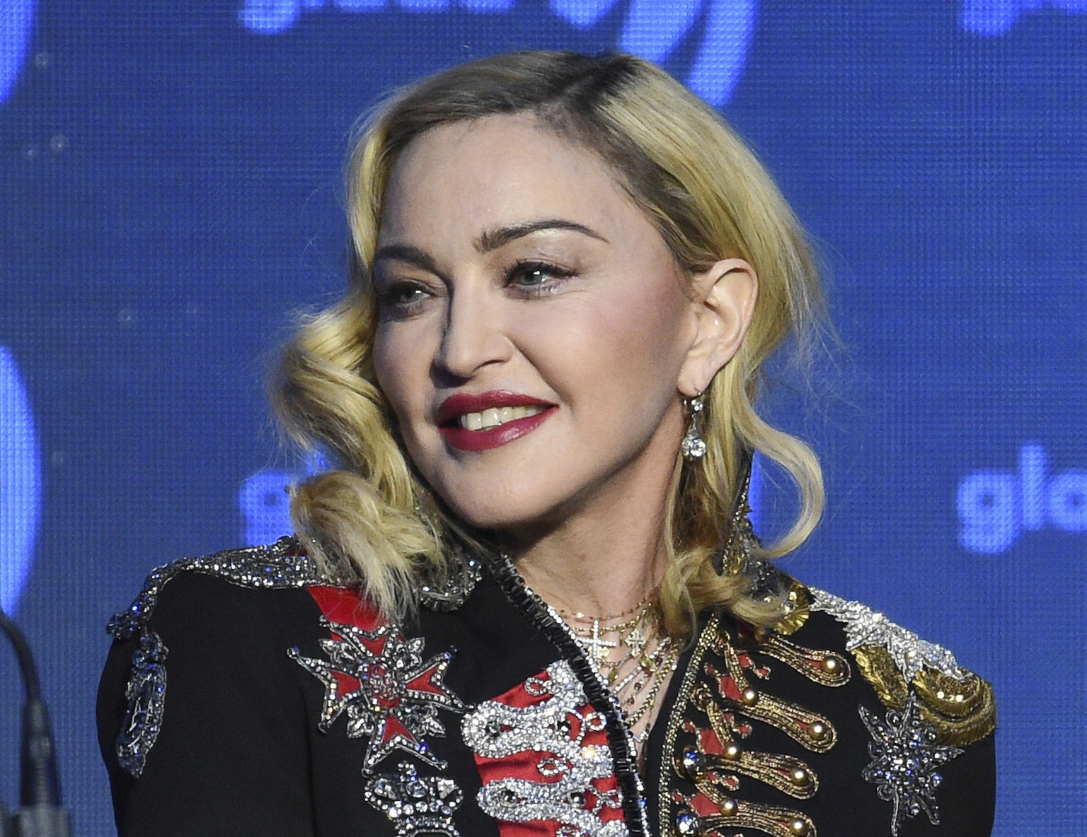 FILE - Madonna appears at the 30th annual GLAAD Media Awards in New York on May 4, 2019, in New York. Madonna kicked off her career-spanning Celebration Tour at London&#039;s O2 Arena on Saturday nigh ...