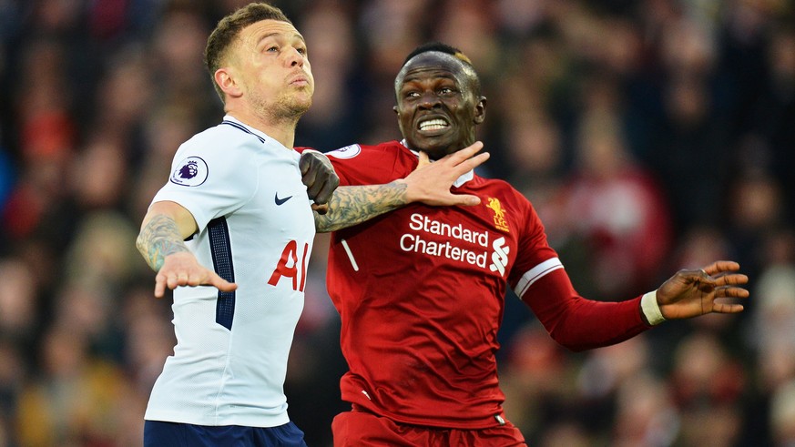 epa06496484 Tottenham Hotspur&#039;s Kieran Trippier (L) in action against Liverpool&#039;s Sadio Mane (R) during the English Premier League soccer match between Liverpool FC and Tottenham Hotspur FC  ...