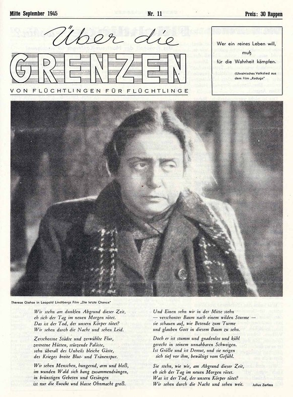 Therese Giehse auf dem Cover der Zeitung vom September 1945.