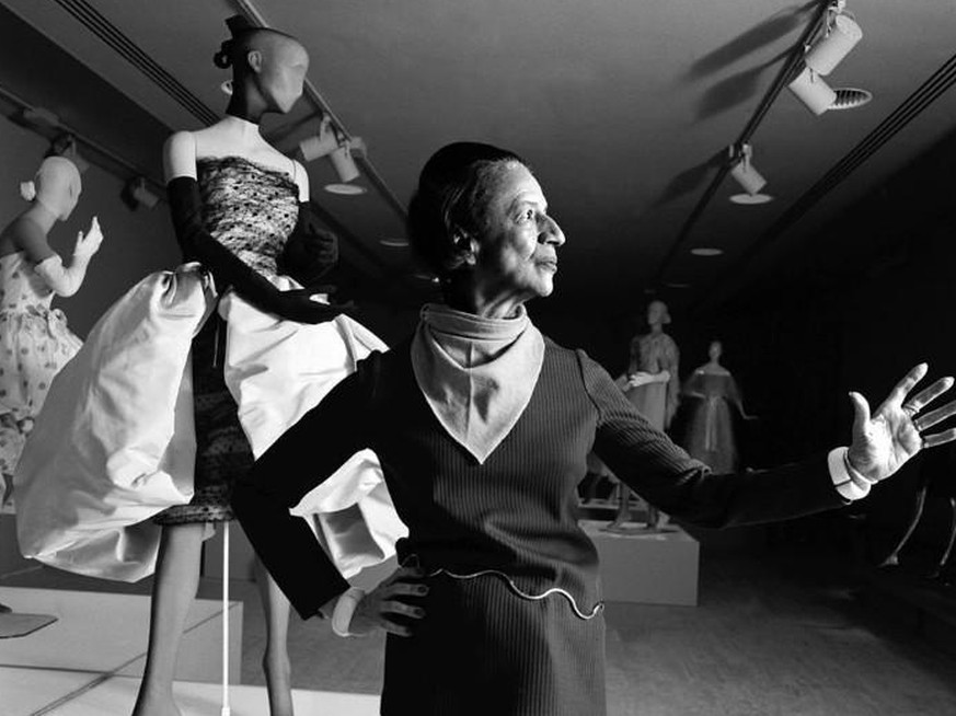 Diana Vreeland and mannequin in Balenciaga at the Costume Institute at the Metropolitan Museum of Art, New York, 1973