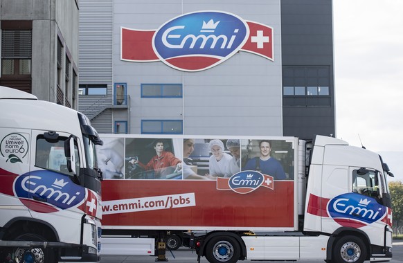 ARCHIVBILD ZUM UMSATZ VON EMMI IM JAHR 2020, AM DONNERSTAG, 28. JANUAR 2021 - Das Logo von Emmi beim Emmi Produktionsstandort Emmen, am Dienstag, 17. September 2019, in Emmen. (KEYSTONE/Urs Flueeler)