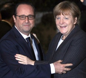 Verhandeln mit den Konflikt-Parteien: Merkel und Hollande.