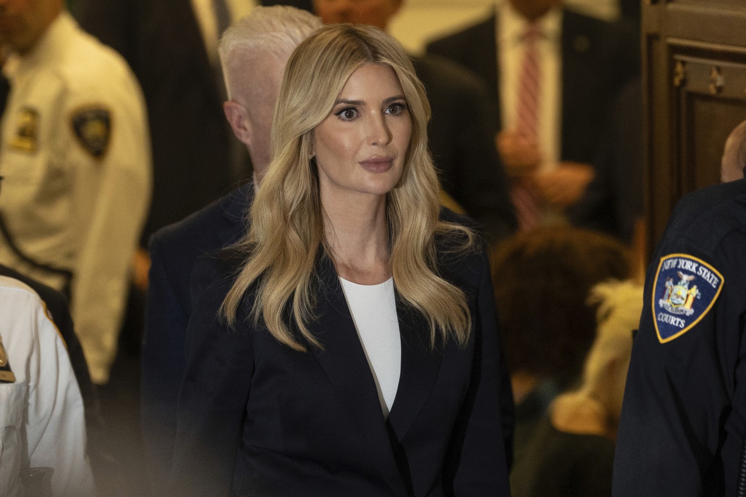 Ivanka Trump exits courtroom for afternoon break during a civil fraud trial against former President Donald Trump at New York Supreme Court, Wednesday, Nov. 8, 2023, in New York. (AP Photo/Yuki Iwamur ...