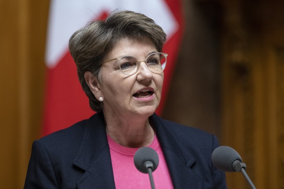 Bundesraetin Viola Amherd spricht im Nationalrat waehrend der Fruehlingssession der Eidgenoessischen Raete, am Montag, 6. Maerz 2023, in Bern. (KEYSTONE/Peter Schneider)