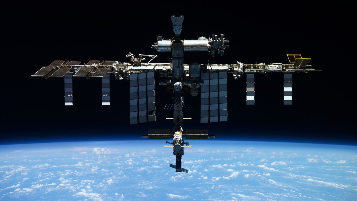 This undated photo released by Roscosmos State Space Corporation shows the International Space Station (ISS). An uncrewed Russian supply ship docked at the International Space Station has lost cabin p ...