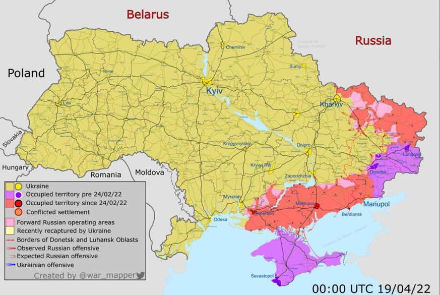 Ukraine Karte Donbass Stand 19.04.2022 Morgen