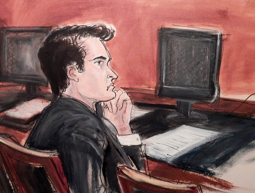 Diese Skizze zeigt Ross Ulbricht, den Betreiber von Silk Road vor Gericht.